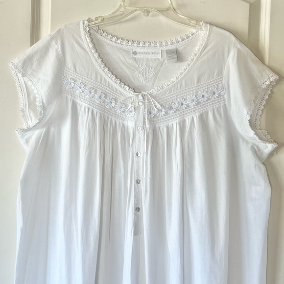 Eileen West Nightgown Extra Large Cottagecore Floral Lace Cotton Grandma Gown - Picture 2 of 11